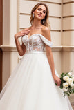 Off The Shoulder A Line Appliques Ivory Tulle Wedding Dress