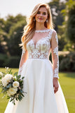 Lace A Line Ivory Appliqued Long Sleeves Wedding Dress