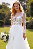 Lace A Line Ivory Appliqued Long Sleeves Wedding Dress