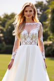 Lace A Line Ivory Appliqued Long Sleeves Wedding Dress
