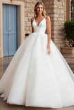 A Line Spaghetti Straps Ivory Ball Gown Long Wedding Dress