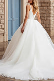 A Line Spaghetti Straps Ivory Ball Gown Long Wedding Dress