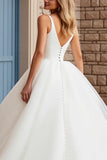 A Line Spaghetti Straps Ivory Ball Gown Long Wedding Dress