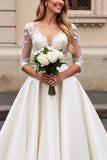 Ivory Lace Appliqued A Line Wedding Dress with Half Sleeves
