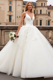 Ivory Spaghetti Straps Lace Tulle Ball Gown Wedding Dress