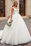Ivory Spaghetti Straps Lace Tulle Ball Gown Wedding Dress