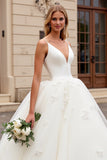 Ivory Spaghetti Straps Lace Tulle Ball Gown Wedding Dress