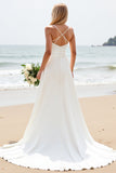 Simple Ivory A Line Spaghetti Straps Boho Long Wedding Dress