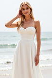 Simple Ivory A Line Spaghetti Straps Boho Long Wedding Dress