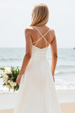 Simple Ivory A Line Spaghetti Straps Boho Long Wedding Dress