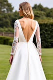 White Long Sleeves Appliqued A Line Wedding Dress