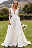 A Line Ivory Appliqued Wedding Dress with Long Sleeves