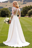 A Line Ivory Appliqued Wedding Dress with Long Sleeves