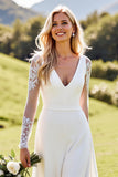 A Line Ivory Appliqued Wedding Dress with Long Sleeves