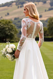 A Line Ivory Appliqued Wedding Dress with Long Sleeves