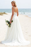 A Line Ivory Sequins Spaghetti Straps Long Wedding Dress