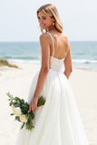 A Line Ivory Sequins Spaghetti Straps Long Wedding Dress