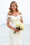 Ivory Mermaid Off The Shoulder  Satin Lace Wedding Dress