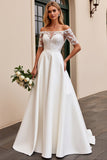 A Line Ivory Lace Off The Shoulder Aqqliqued Long Wedding Dress