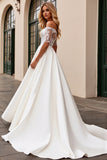 A Line Ivory Lace Off The Shoulder Aqqliqued Long Wedding Dress
