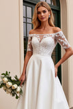 A Line Ivory Lace Off The Shoulder Aqqliqued Long Wedding Dress