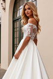 A Line Ivory Lace Off The Shoulder Aqqliqued Long Wedding Dress