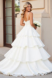 Ivory A Line Tiered Spaghetti Straps Wedding Dress