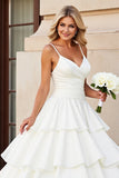 Ivory A Line Tiered Spaghetti Straps Wedding Dress