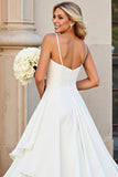 Ivory V Neck A Line Tiered Long Wedding Dress with Ruffles