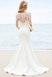 Lace Ivory Mermaid Illusion Long Sleeves Wedding Dress