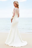 Lace Ivory Mermaid Illusion Long Sleeves Wedding Dress