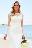 Lace Ivory Mermaid Illusion Long Sleeves Wedding Dress