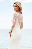 Lace Ivory Mermaid Illusion Long Sleeves Wedding Dress