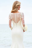 Lace Ivory Mermaid Illusion Long Sleeves Wedding Dress