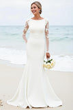 Graceful Ivory Lace Mermaid Long Wedding Dress with Long Sleeves