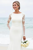 Graceful Ivory Lace Mermaid Long Wedding Dress with Long Sleeves