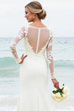 Graceful Ivory Lace Mermaid Long Wedding Dress with Long Sleeves