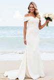 Chic Ivory Off the Shoulder Mermaid Long Wedding Dress with Lace Appliques