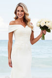 Chic Ivory Off the Shoulder Mermaid Long Wedding Dress with Lace Appliques