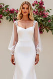 Ivory Mermaid Long Sleeves Appliqued Long Wedding Dress
