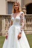 Lace Tulle Ivory A Line Appliques Spaghetti Straps Long Wedding Dress