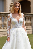 Lace Tulle Ivory A Line Appliques Spaghetti Straps Long Wedding Dress