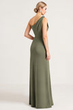 Eucalyptus One Shoulder Sheath Bridesmaid Dress with Slit