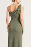 Eucalyptus One Shoulder Sheath Bridesmaid Dress with Slit