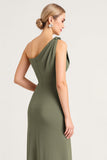 Eucalyptus One Shoulder Sheath Bridesmaid Dress with Slit