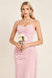 Candy Pink Mermaid Spaghetti Straps Bridesmaid Dress