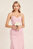 Candy Pink Mermaid Spaghetti Straps Bridesmaid Dress