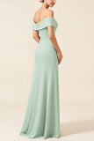 Off The Shoulder Mint Sheath Long Bridesmaid Dress