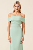 Off The Shoulder Mint Sheath Long Bridesmaid Dress