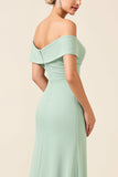 Off The Shoulder Mint Sheath Long Bridesmaid Dress